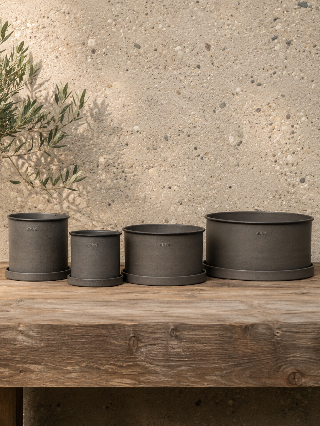 DBKD Plant Pot Small, Set of 2, Brown | Scandinavian Metal Plant Pots with Matching Saucers DBKD