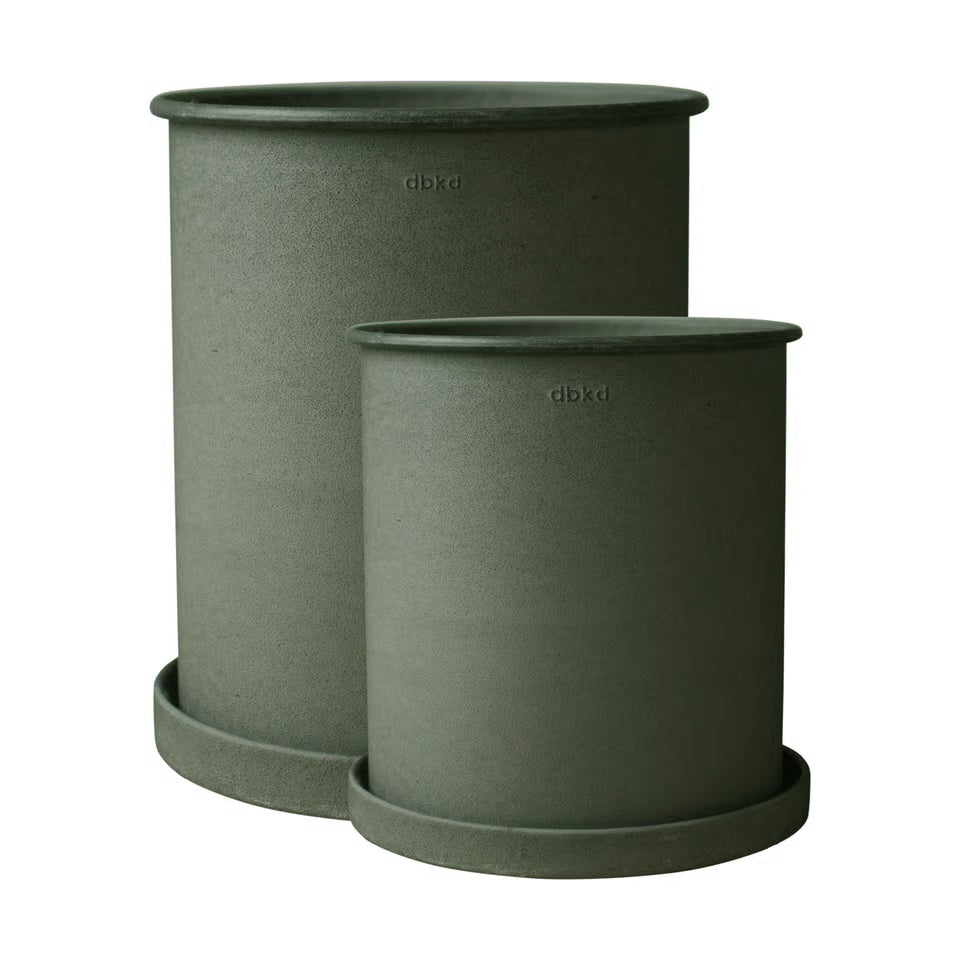 DBKD Plant Pot Large 2-Set - Green | Scandinavian Metal Planters with Matching Saucers DBKD