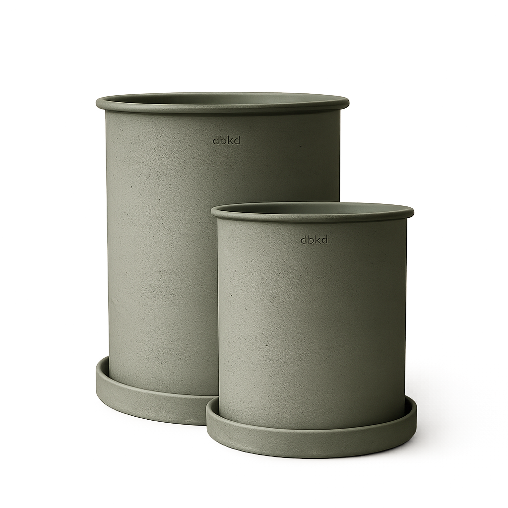 DBKD Plant Pot Large 2-Set - Green | Scandinavian Metal Planters with Matching Saucers DBKD