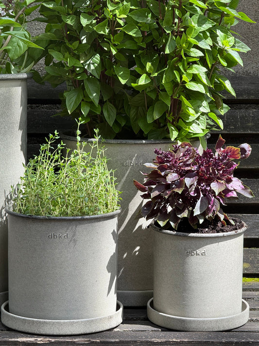 DBKD Plant Pot Small 2-Set, Beige | Scandinavian Metal Plant Pots with Matching Saucers DBKD