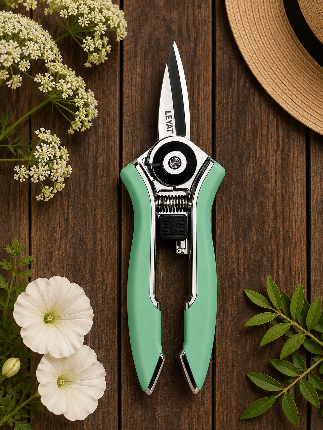 Garden Snips Leyat Happy Line Emerald | Stainless Steel Flower Pruning Snips Leyat