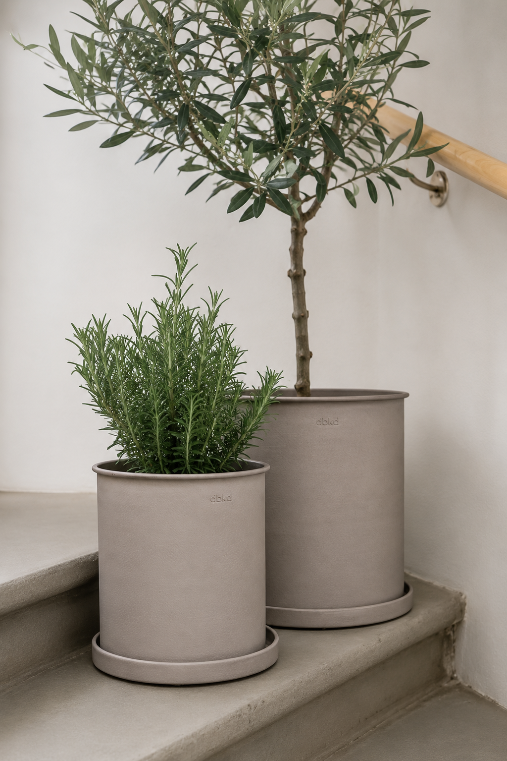DBKD Plant Pot Large 2-Set – Beige | Scandinavian Metal Planters with Matching Saucers DBKD