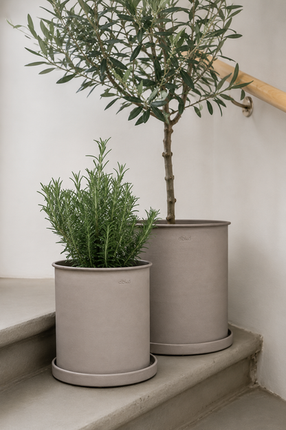DBKD Plant Pot Large 2-Set – Beige | Scandinavian Metal Planters with Matching Saucers DBKD