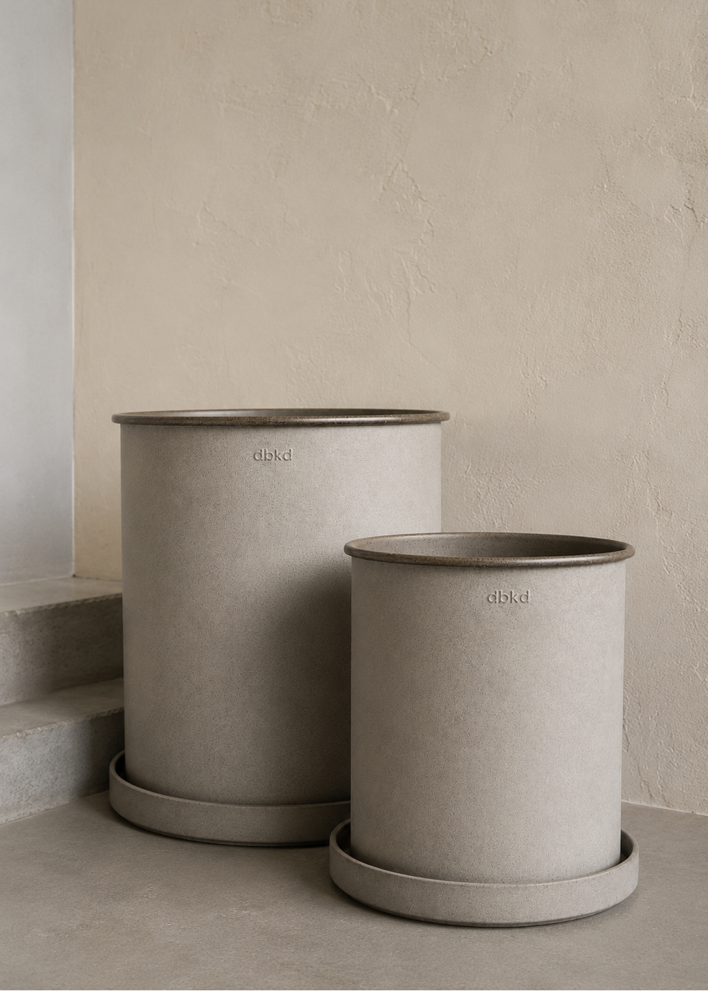 DBKD Plant Pot Large 2-Set - Beige | Scandinavian Metal Planters with Matching Saucers DBKD