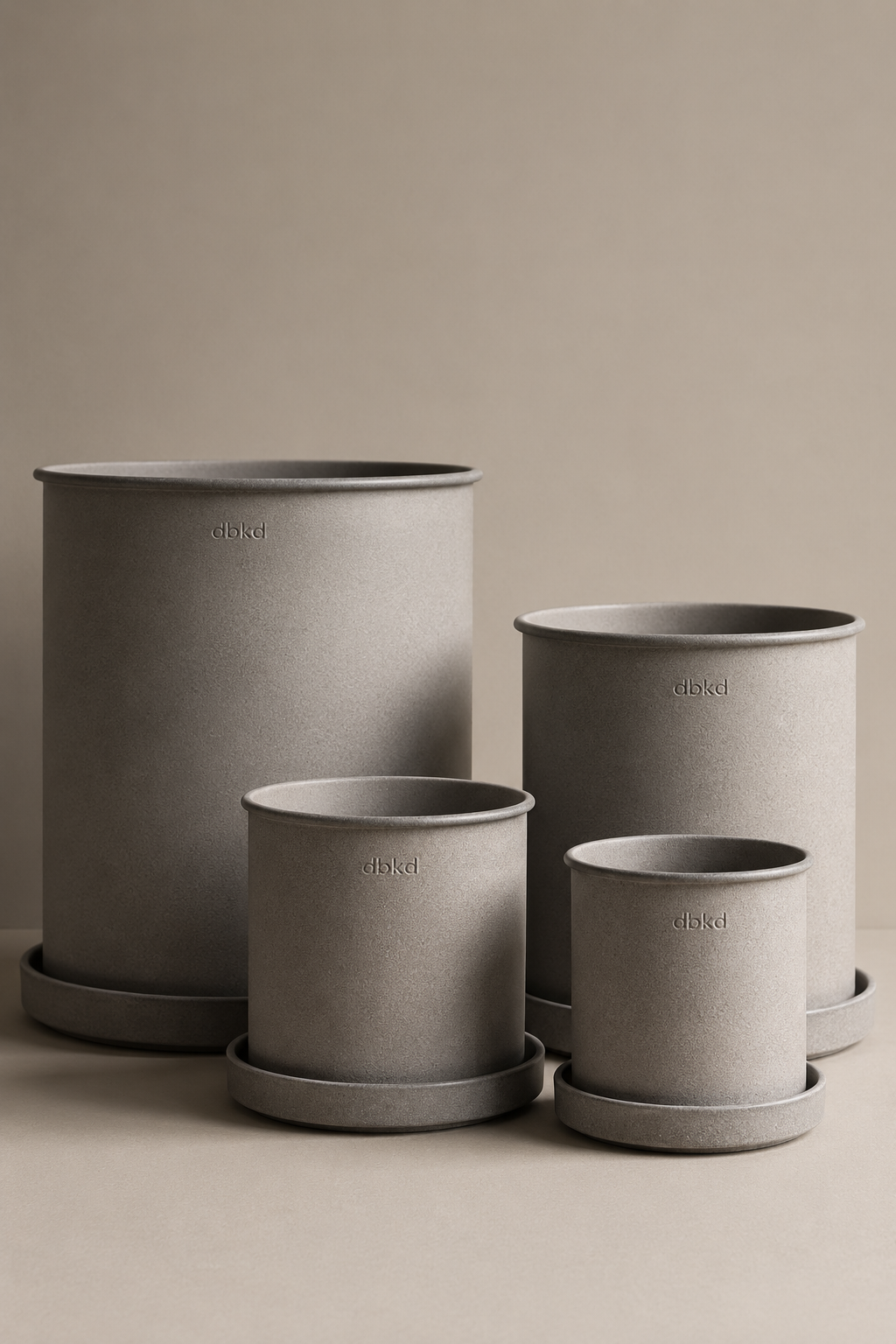 DBKD Plant Pot Large 2-Set – Beige | Scandinavian Metal Planters with Matching Saucers DBKD