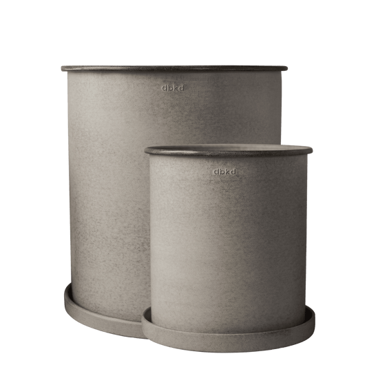 DBKD Plant Pot Large 2-Set - Beige | Scandinavian Metal Planters with Matching Saucers DBKD